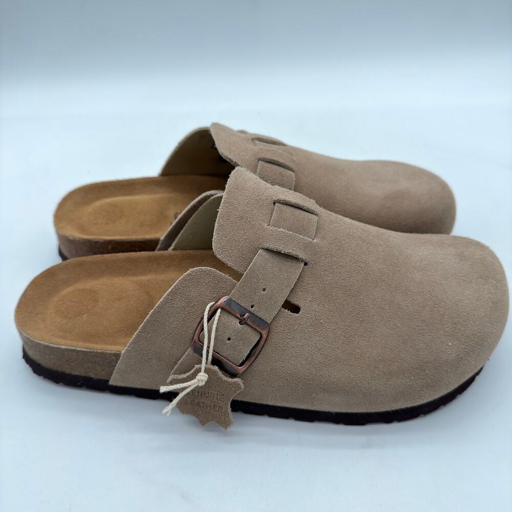 CushionAire Haze Suede Leather Cushioned Clog Everyday Comfort Casual Taupe 8